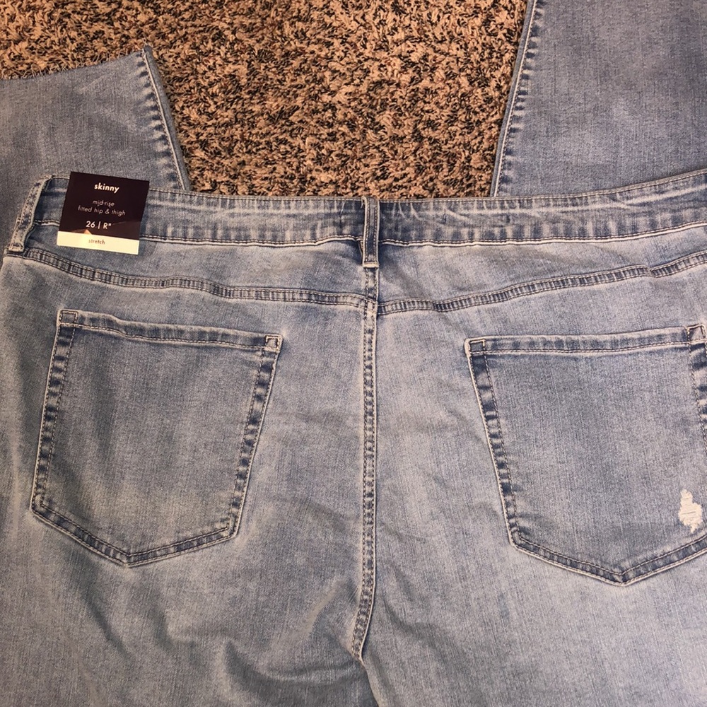 AVA & VIV Mid Rise Skinny Raw Hem Factory Distressed Plus Size Jeans  | NWT - Picture 6 of 10